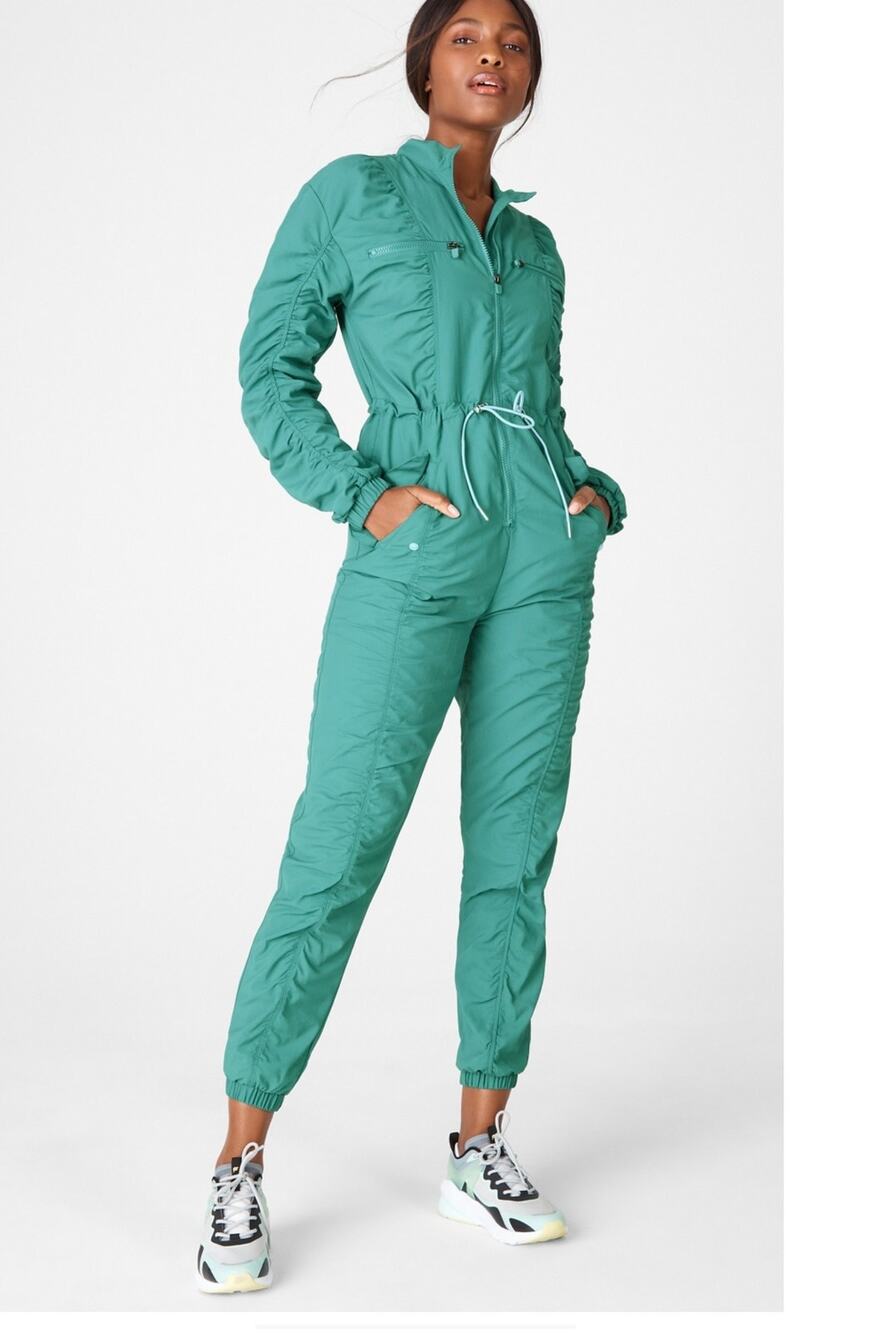 Fabletics Mckenzie Woven jumpsuit in Soft Pine Green XS